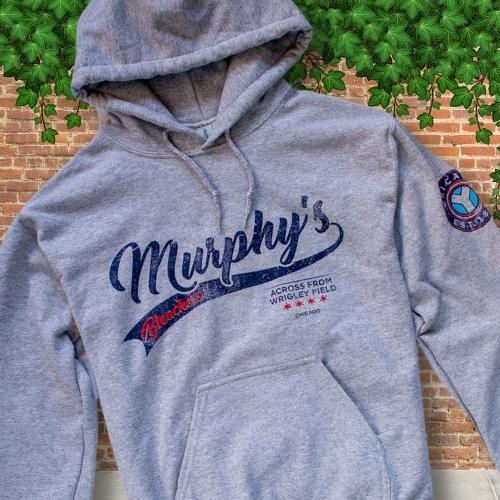 Grey Hoodie with Logo in Navy Blue. Logo Murphy's Bleachers